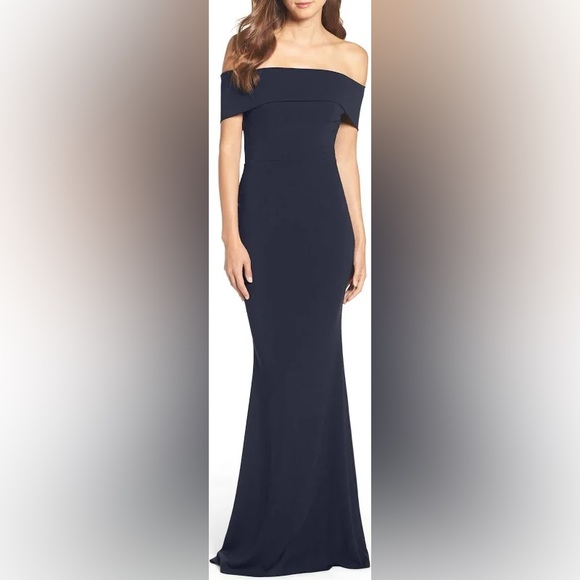 Katie May Crepe off the shoulder Dress - Navy Blue - Picture 1 of 6